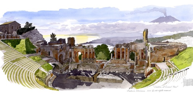 La Sicilia del Gran Tour raffigurata con trecento acquerelli e sedici disegni dell'artista francese Fabrice Moireau