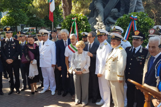 Foto di gruppo ai piedi del Monumento ai Marinai russi